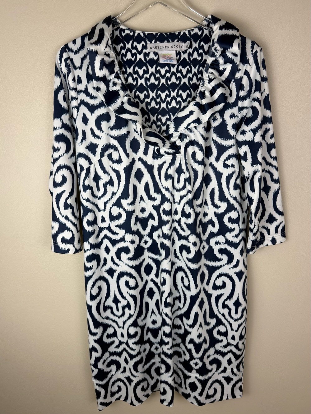 GRETCHEN SCOTT Navy & White Ikat Tunic Dress